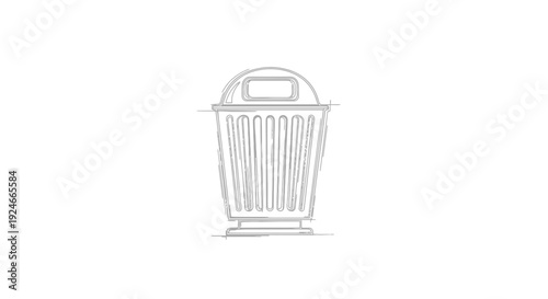 Minimalist sketch of a trash can with lid on white background