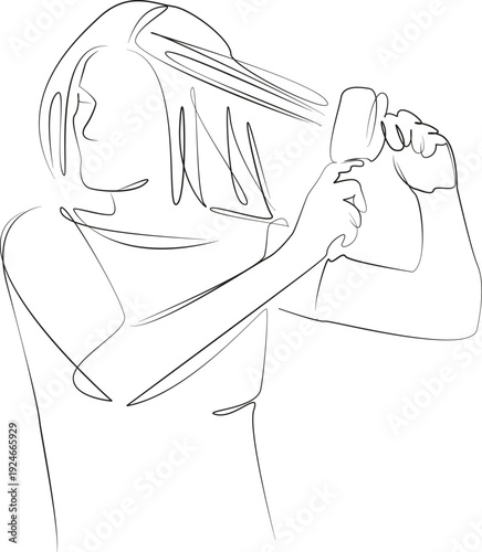 One continuous line drawing on white isolated background. Minimalism linear illustration. hair, woman, combing, person, beauty, care, female, hair care, coiffure, brunette