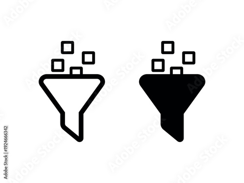 Data Funnel Icons Set for Filtering and Processing