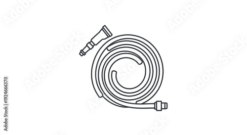 Garden Hose Coil with Spray Nozzle Icon, Line Art