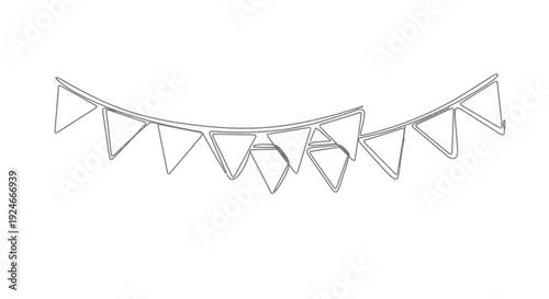 Hand Drawn Bunting Flags Garland Line Art Vector Illustration