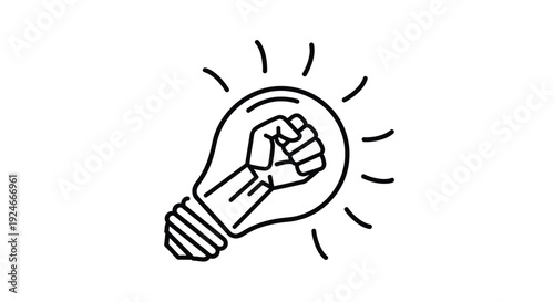 Clenched Fist Inside Glowing Light Bulb Idea Symbol