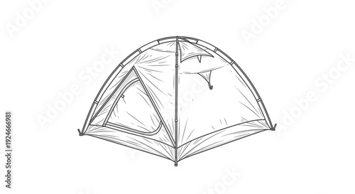Hand Drawn Sketch of a Camping Tent, Outdoor Adventure Gear, Vector Illustration