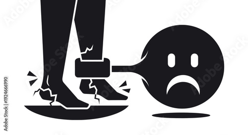 Silhouette of Breaking Legs Shackled to Sad Face