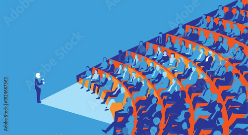 Speaker Addressing Large Audience in Tiered Seating