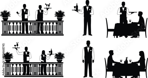 Black Silhouette of Father Wearing Tie and Belt Standing With Two Young Sons Isolated on White Background for Graphic Design