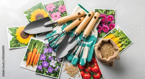 Gardening tools and seed packets