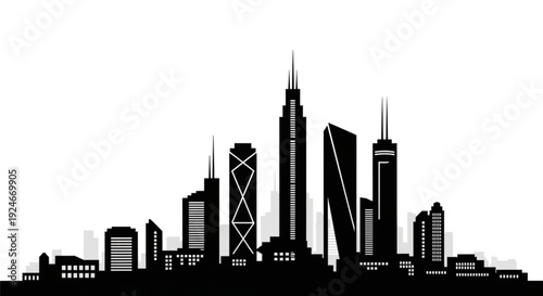 Black silhouette of a city skyline with tall buildings