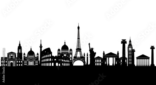 Black silhouette of famous landmarks