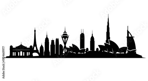 Black silhouette of famous city skylines