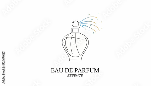 Elegant Perfume Bottle Icon with Spray and Text "Eau de Parfum Essence"
