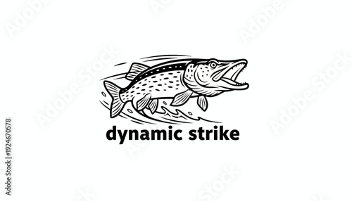 Dynamic Strike Logo: Aggressive Pike Fish Leaping from Water, Fishing Icon