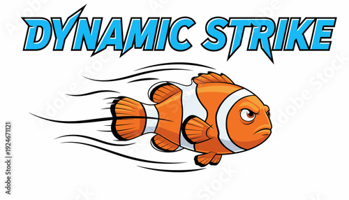 Dynamic Strike Clownfish Cartoon - Fast Swimming Fish with Determined Expression