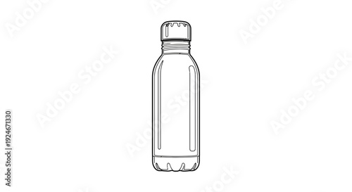Clean Line Art Drawing of a Reusable Water Bottle, Isolated on White Background