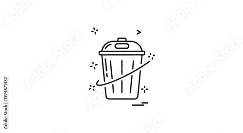 Clean Trash Can Icon with Swirling Sparkles and Arrow - Recycling and Waste Management Concept