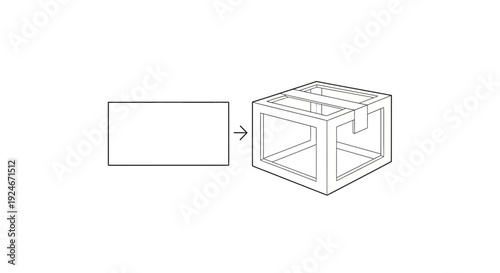 Conceptual transformation from simple rectangle to 3D wireframe cube structure