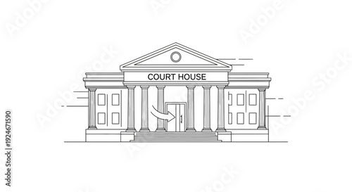 Courthouse Entrance with Arrow Icon Indicating Entry - Legal System Concept