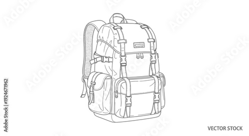 Backpack Outline Drawing, Hiking Backpack, Camping Gear, Outdoor Adventure Equipment