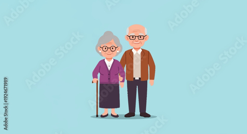 Elderly Couple Standing Together Illustration.
