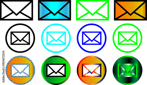 Email icon set. Mail icon set. email icon vector set. envelope icon set. email message icon. Mail icon button sign. email icon collection set, colorful email icon set