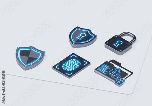 Security icons displayed on a digital interface showcasing protection and safety measures
