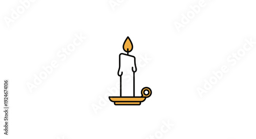 Burning Candle in Candlestick Holder, Light Source, Warm Glow, Minimalist Design