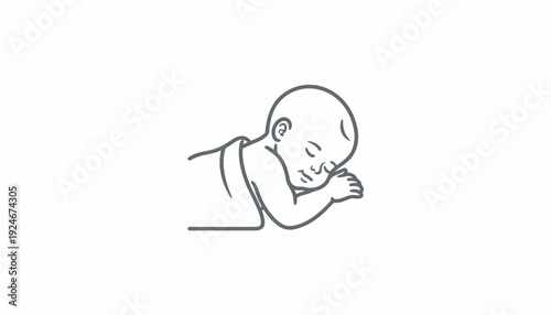 Adorable Baby Sleeping Peacefully on Stomach, Gentle Line Art Illustration