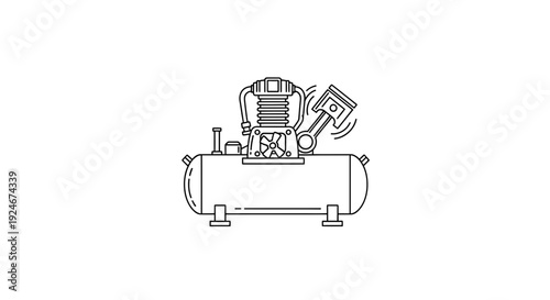 Air Compressor Machine Line Art Icon Vector Illustration