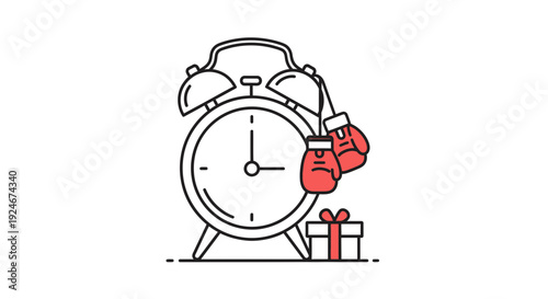 Alarm Clock with Boxing Gloves and Gift Box - Time for a Fight or a Present?