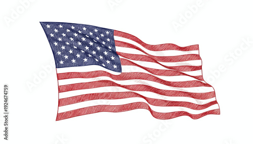 Waving American Flag Illustration - Red White Blue Stars and Stripes