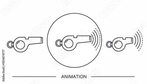 Whistle Animation Icon Set: Sound Waves, Signal, Referee, Coach, Sport
