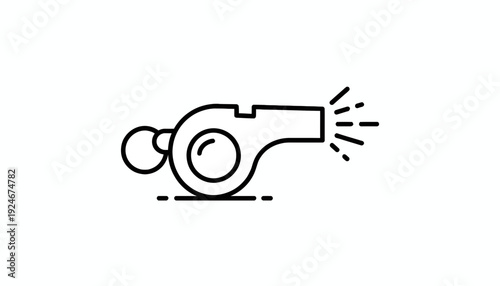 Whistle Icon, Referee Whistle, Sports Coach, Referee Equipment, Sound Signal, Isolated Black and White Vector Illustration