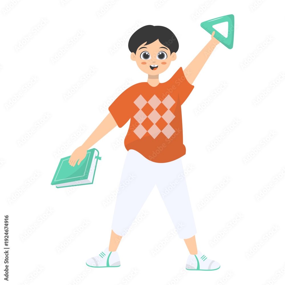 Fototapeta premium Cheerful Child Character on White Background. Isolated Vector Illustration.
