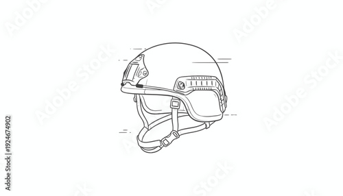 Tactical Military Helmet Line Drawing Icon, Protective Headgear Vector Illustration