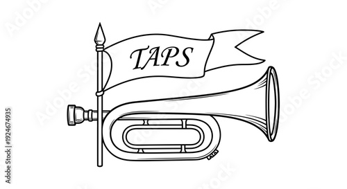 Taps Bugle Banner Flag Military Music Symbol Vector Illustration
