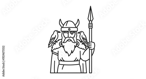 Viking Warrior with Ravens and Spear, Norse Mythology Icon