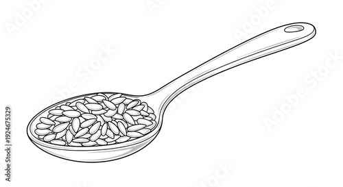 Spoonful of Grains: A Detailed Illustration of Rice or Lentils in a Spoon