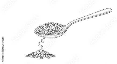 Spoonful of rice falling onto a pile, illustration, healthy food ingredient, cooking concept