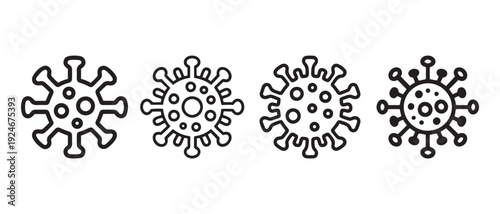 Set of four different coronavirus icon line art illustrations on a white background.