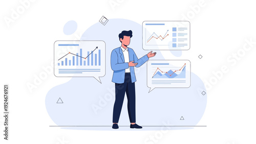 Business Analyst Explaining Financial Charts and Graphs with Data Analysis