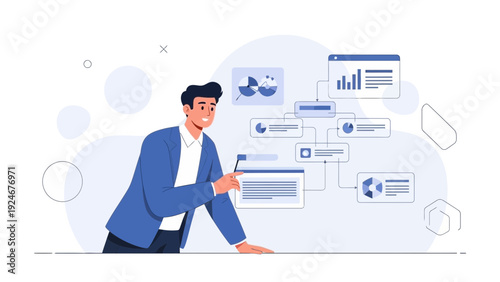 Business Analyst Presenting Data Analytics and Strategy with Charts and Graphs