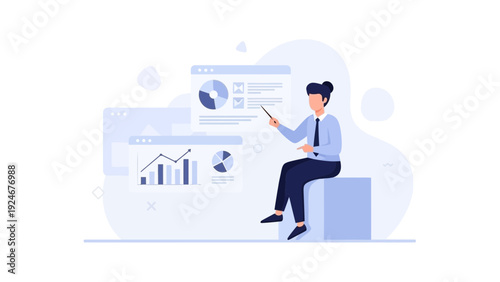 Business Analyst Presenting Data and Charts on Screen, Financial Analysis Concept