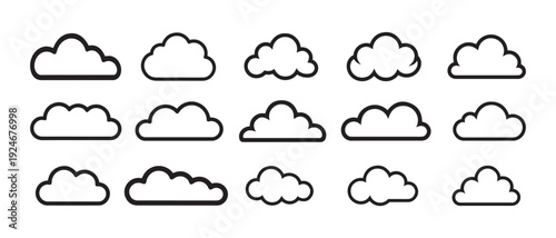 Collection of Stylized Cloud Icons and Line Art. Elements for Design Projects, Various Shapes and Sizes.
