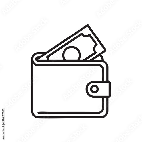 Simple line illustration of a wallet with currency protruding from it, depicted in a straightforward manner