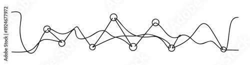 Abstract black line drawing forming a complex network of wavy paths and circular connection points, ideal for modern technology presentations or scientific data visualization projects