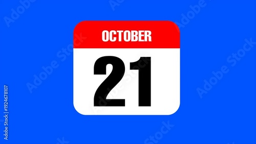 October 21 calendar animation with blue screen background