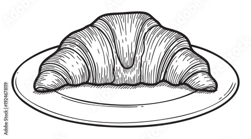 Delicious French croissant pastry served on a simple plate for breakfast menus bakery promotions and food related culinary publications
