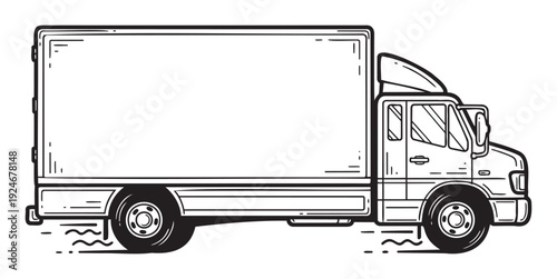 Hand drawn style outline of a commercial box truck, ideal for illustrating freight transport, parcel delivery, or moving service advertisements and presentations.