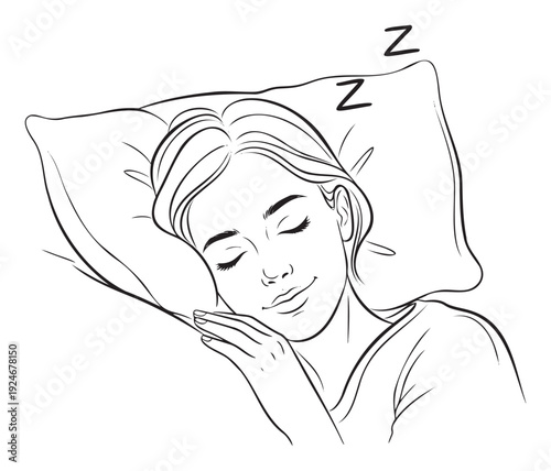 Young woman enjoying a peaceful and tranquil sleep on a soft pillow, perfect for promoting relaxation, wellness, and good bedtime habits.