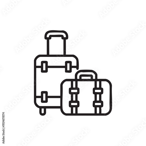 Simple line illustration of luggage and travel bag on a white background viewed from the front